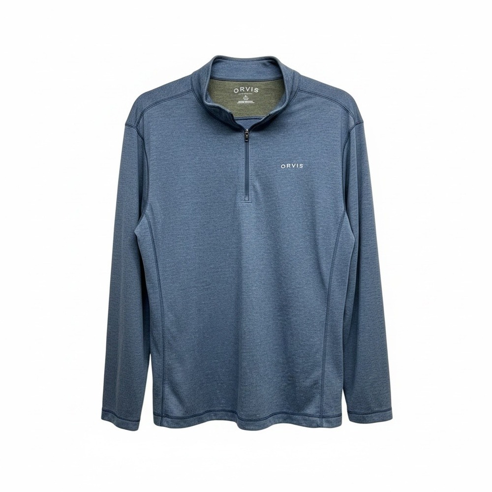 Orvis Mens XL Blue Heathered Quarter Zip Pullover Mock Neck Long Sleeve Shirt